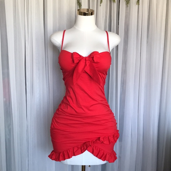 Front Tie Ruffle Short Dress - Picture 1 of 7